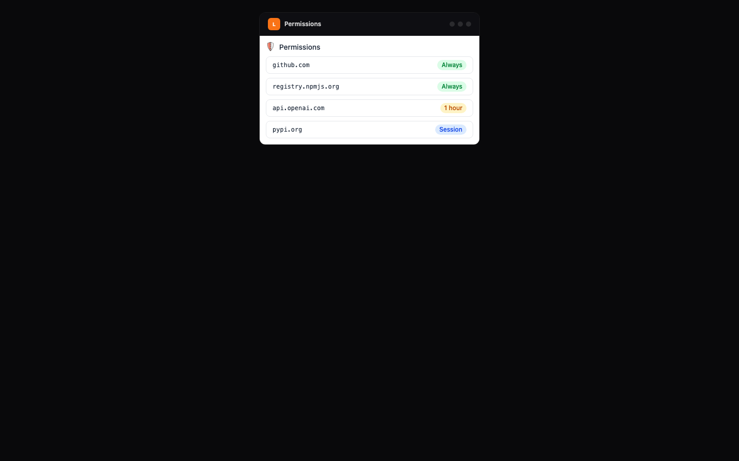 Permissions section from homepage demo